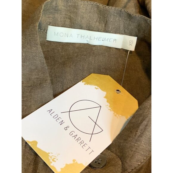 Mona Thalheimer Brown Long Sleeve Pleated Cotton Shirt Dress, Size XS - Picture 9 of 10